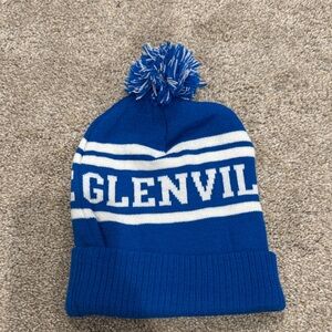 Blue and White Pom-Pom Beanie